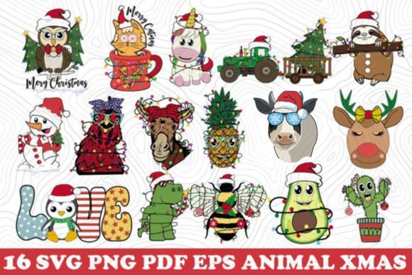 Bundle 16 Animal Christmas SVG PNG Review for Embroidery Projects