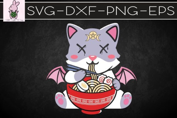Kawaii Pastel Goth Witchy Cat Eats Ramen